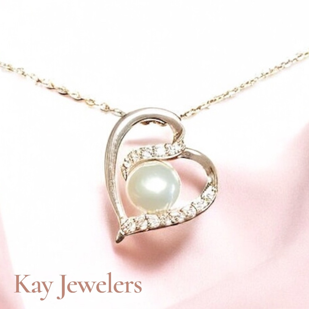 Pearl & White Sapphire Heart shape Stamped 925 Silver Necklace